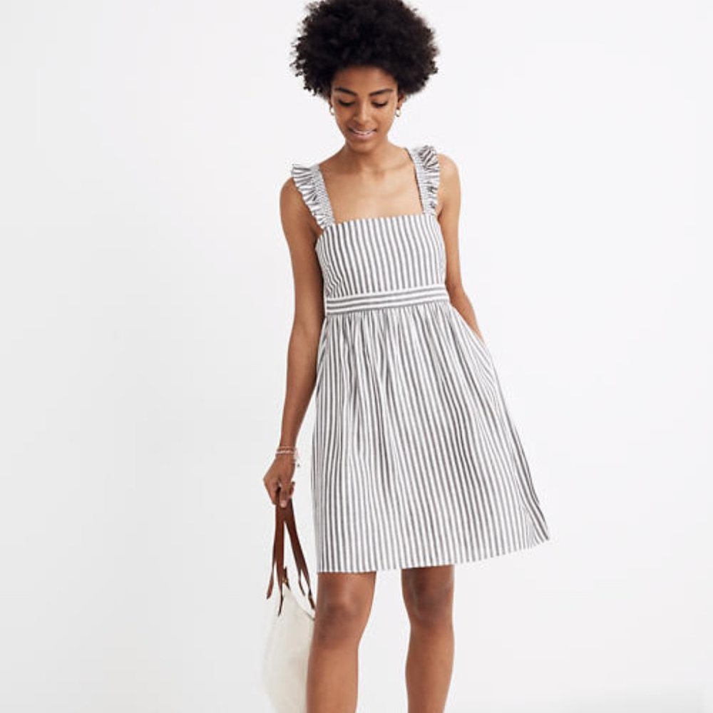 Madewell Striped Ruffle-Strap Empire Dress